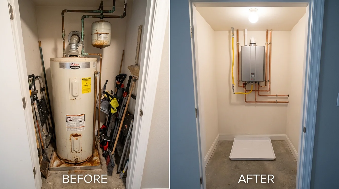 Tank water heater versus wall-mounted tankless unit comparison for Marlborough, MA homeowners