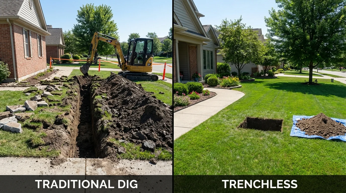 Trenchless sewer repair with minimal yard damage versus traditional excavation in Marlborough, MA